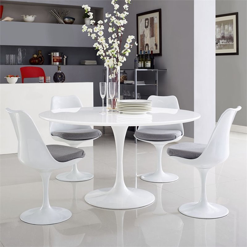 Hawthorne Collections Wood White Dining Table Round Chip Resistant 54