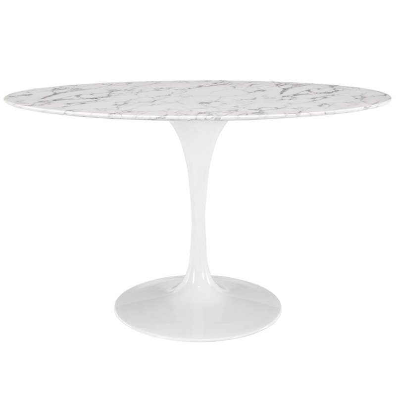 Hawthorne Collections Faux Marble White Dining Table Oval Scratch Resistant 54