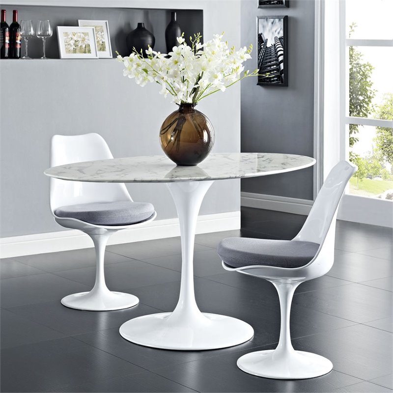 Hawthorne Collections Faux Marble White Dining Table Oval Scratch Resistant 54
