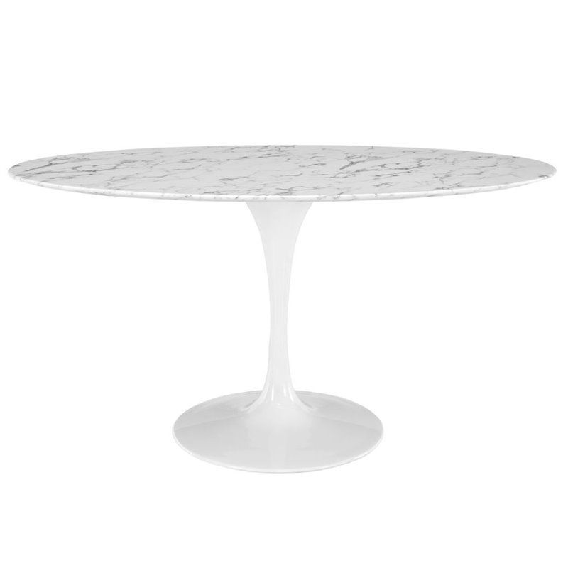 Hawthorne Collections Faux Marble White Dining Table Oval 60
