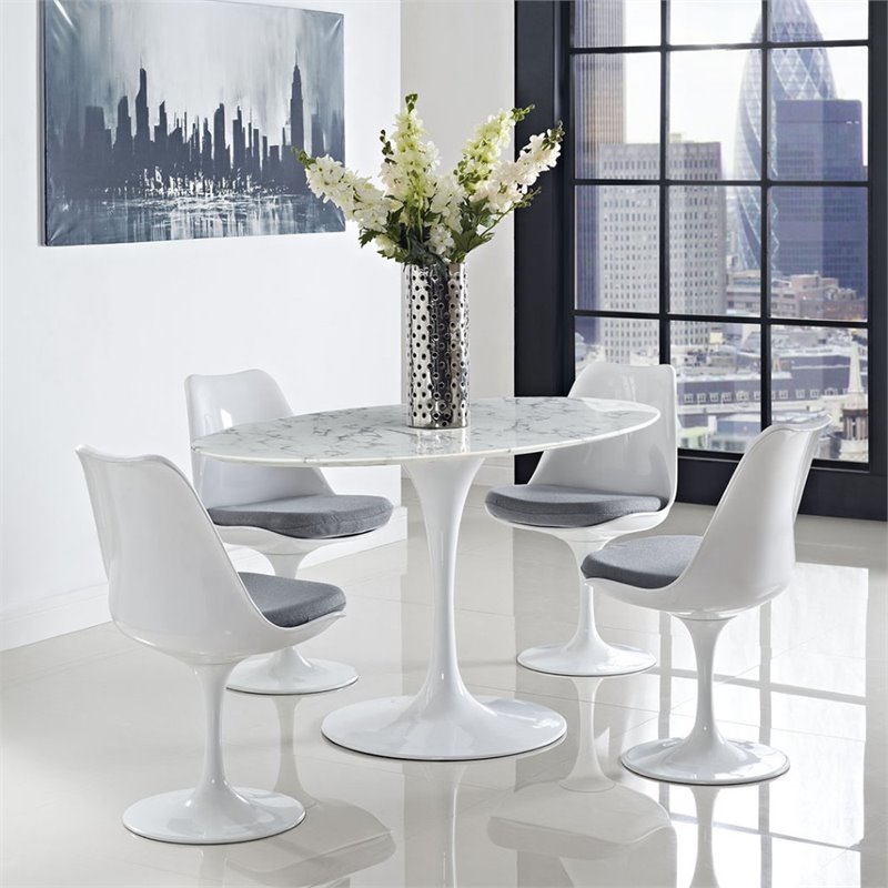Hawthorne Collections Faux Marble White Dining Table Oval 60