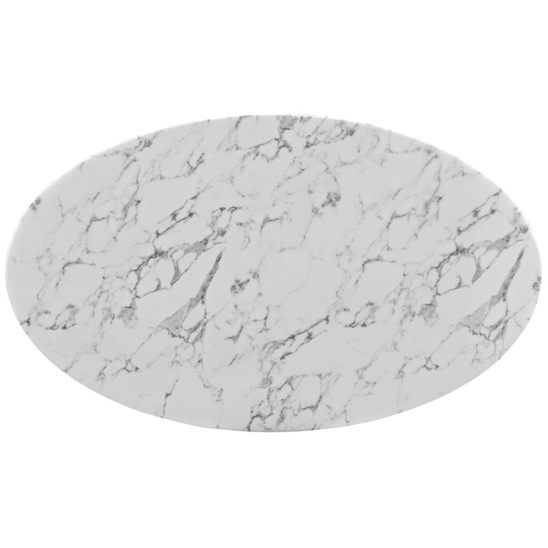 Hawthorne Collections Faux Marble White Dining Table Oval 60