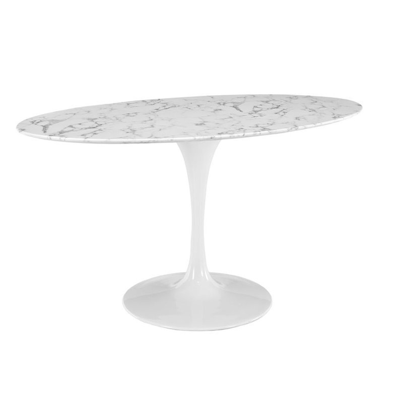 Hawthorne Collections Faux Marble White Dining Table Oval 60
