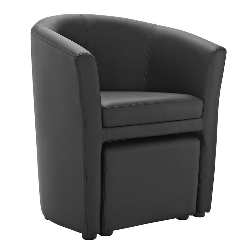Hawthorne Collections Faux Leather Black Accent Chair Rectangular Ottoman 28
