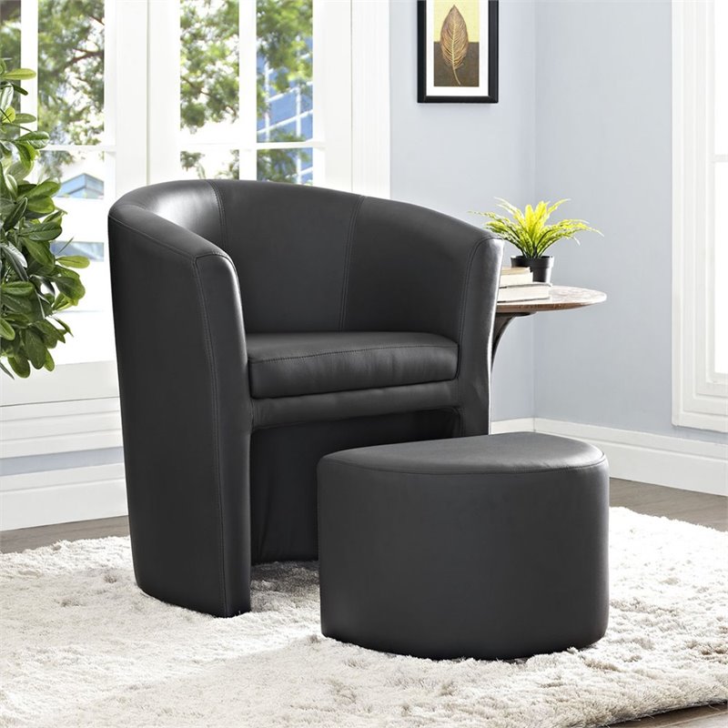 Hawthorne Collections Faux Leather Black Accent Chair Rectangular Ottoman 28