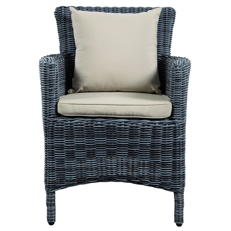 Hawthorne Collections Patio Dining Arm Chair in Antique Canvas Beige