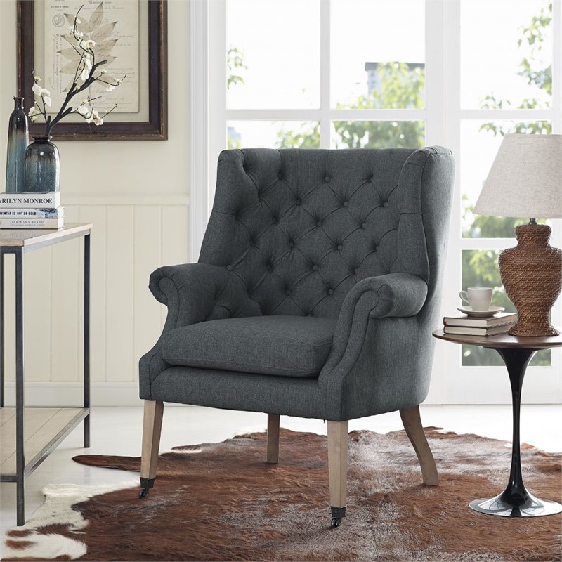 Hawthorne Collections Upholstered Accent Chair with Casters in Gray