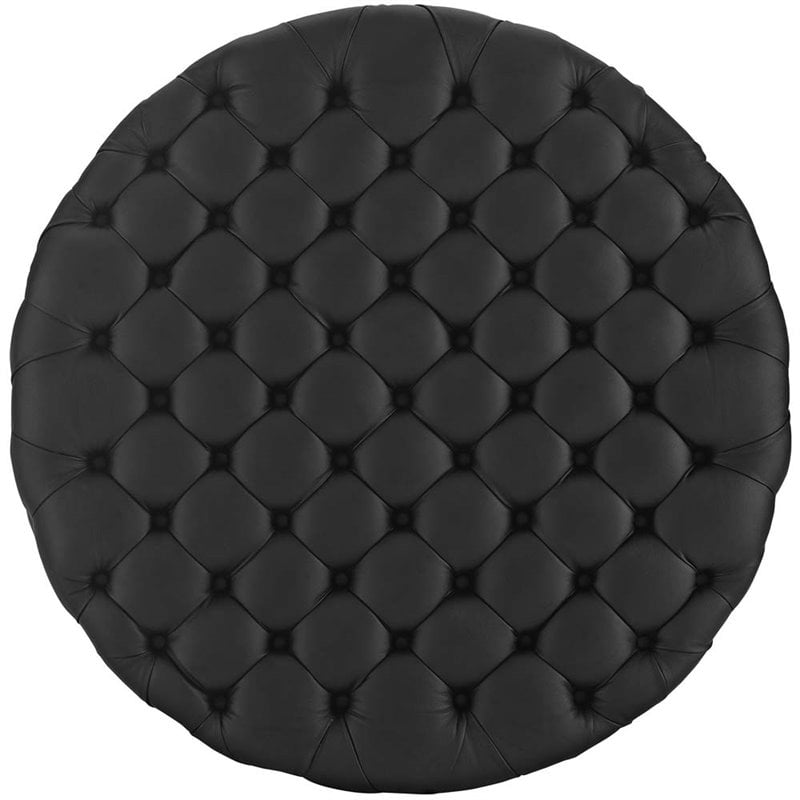 Hawthorne Collections Faux Leather Black Ottoman Round Tufted 40