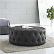 Hawthorne Collections Faux Leather Black Ottoman Round Tufted 40