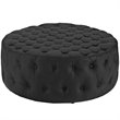 Hawthorne Collections Faux Leather Black Ottoman Round Tufted 40