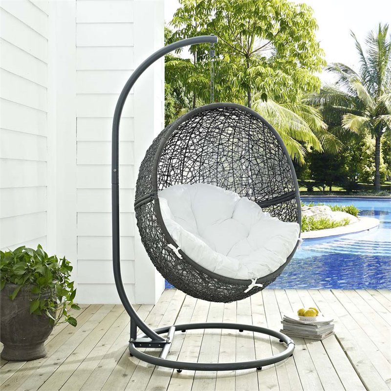 Hawthorne Collections Modern Metal Patio Swing Chair with Stand in Gray