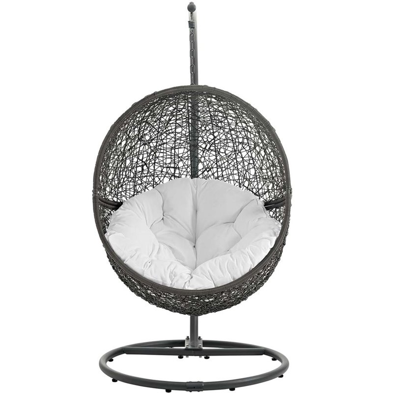 Hawthorne Collections Modern Metal Patio Swing Chair with Stand in Gray