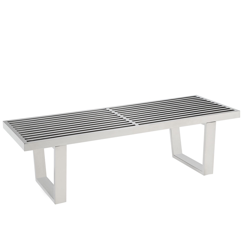 Hawthorne Collections Stainless Steel Silver Bench Rectangular Modern 14