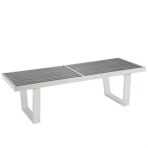Hawthorne Collections Stainless Steel Silver Bench Rectangular Modern 14&quotH x 18&quotW x 48&quotD