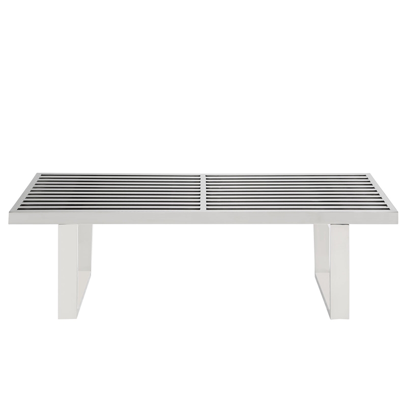 Hawthorne Collections Stainless Steel Silver Bench Rectangular Modern 14