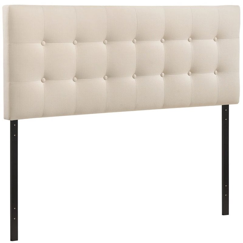 Hawthorne Collections Polyester Fabric Ivory Panel Headboard Tufted King 78.5