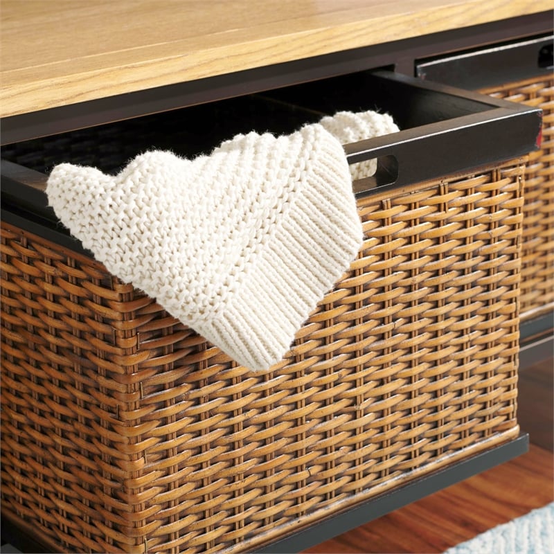 Hawthorne Collection Elm Wood Storage Bench in Pewter and Ash