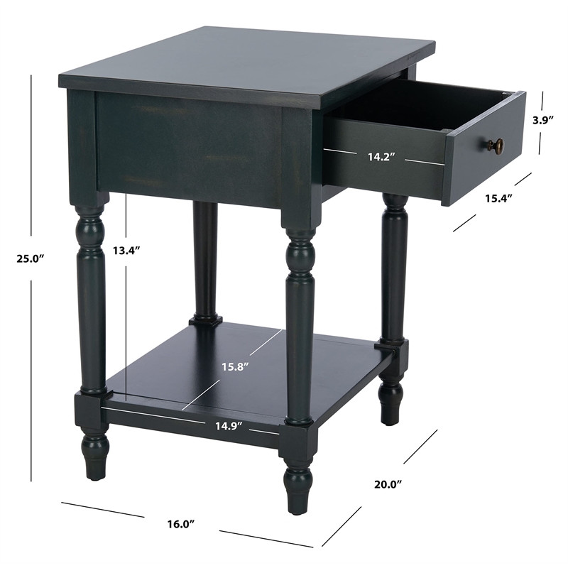 Hawthorne Collection Pine Wood End Table in Dark Teal