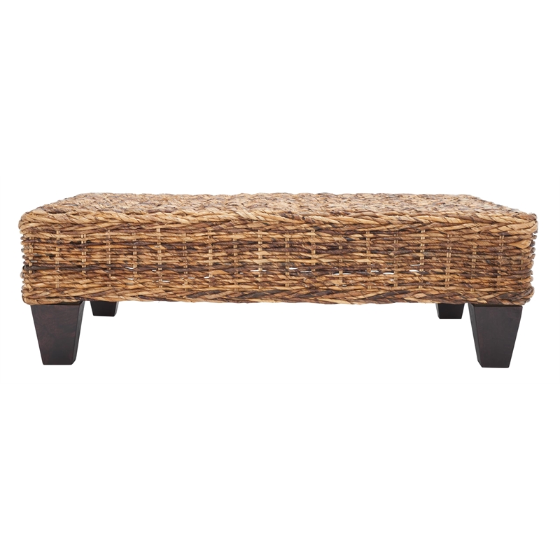 Hawthorne Collection Wicker and Wooden Bench in Natural