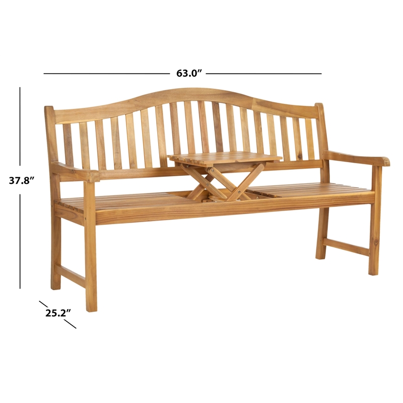Hawthorne Collection Steel and Acacia Wood Bench in Teak Color