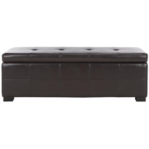 Hawthorne Collection Large Tufted Leather Storage Bench in Brown