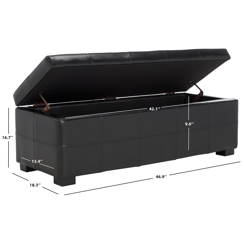 Hawthorne Collection Large Tufted Leather Storage Bench in Black
