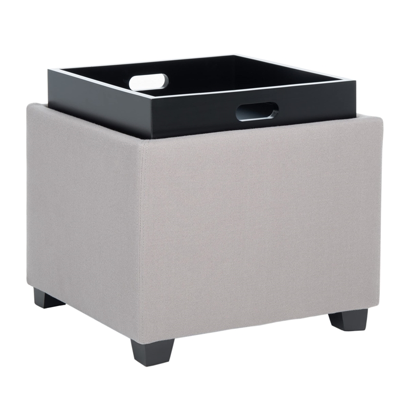 Hawthorne Collection Birch Wood Linen Tray Ottoman in Grey