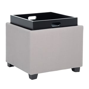 Hawthorne Collection Birch Wood Linen Tray Ottoman in Grey