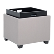 Hawthorne Collection Birch Wood Linen Tray Ottoman in Grey