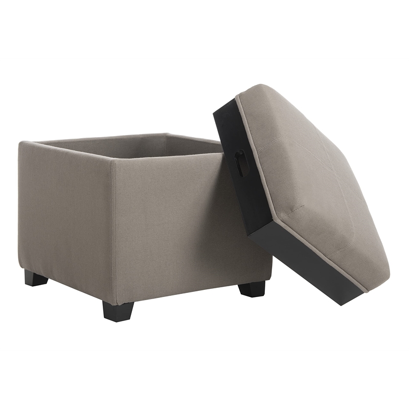 Hawthorne Collection Birch Wood Linen Tray Ottoman in Grey