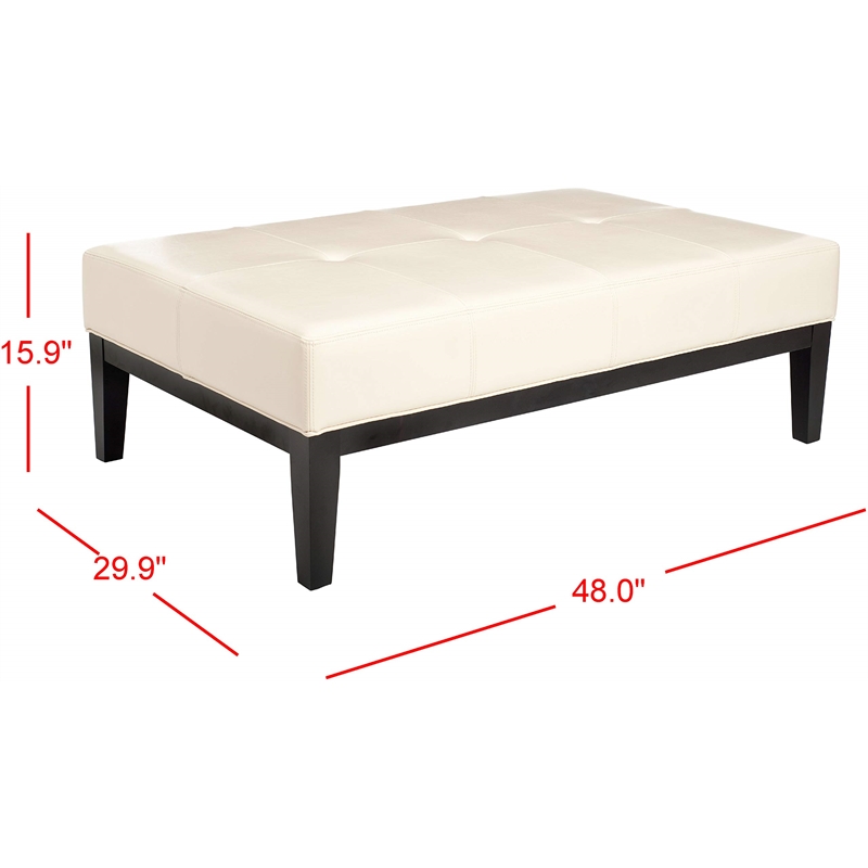 Hawthorne Collection Beech Wood Leather Cocktail Ottoman in White