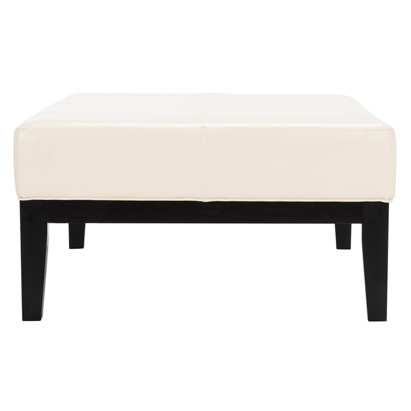 Hawthorne Collection Beech Wood Leather Cocktail Ottoman in White