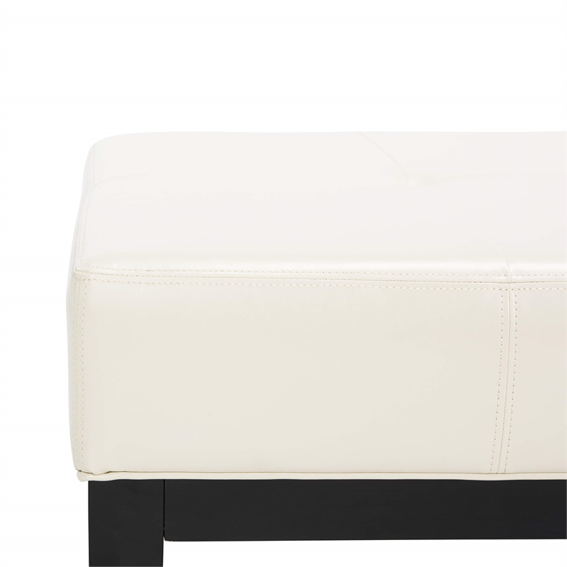 Hawthorne Collection Beech Wood Leather Cocktail Ottoman in White