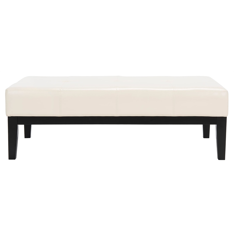 Hawthorne Collection Beech Wood Leather Cocktail Ottoman in White