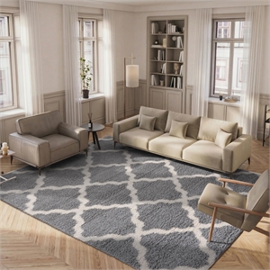 Hawthorne Collection Modern Gray Fabric Shag Rug