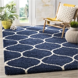 Hawthorne Collection Navy Shag Rug - 5'1&quot x 7'6&quot