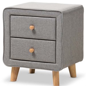 Hawthorne Collection 2 Drawer Fabric Upholstered Nightstand in Gray