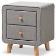 Hawthorne Collection 2 Drawer Fabric Upholstered Nightstand in Gray