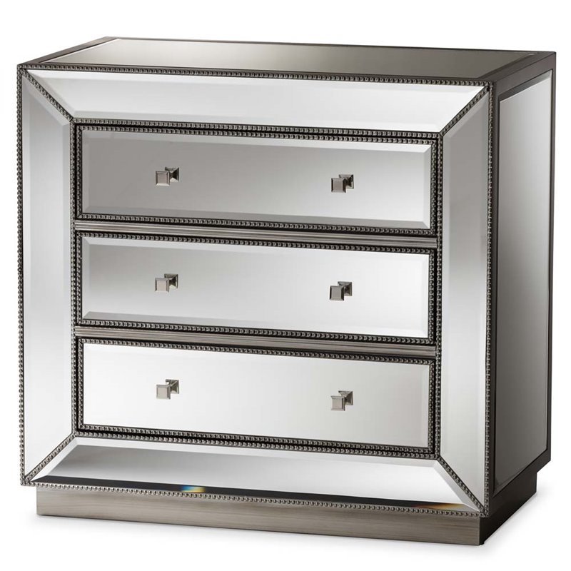 Hawthorne Collections 3-Drawer Mirrored MDF Wood Chest in Gray
