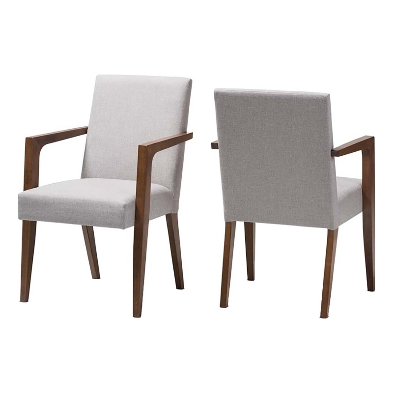 Hawthorne Collections Solid Wood Grayish Beige Arm Chair Mid-Century Foam Padded 35.83