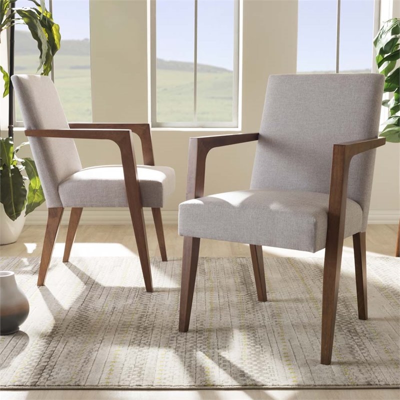 Hawthorne Collections Solid Wood Grayish Beige Arm Chair Mid-Century Foam Padded 35.83