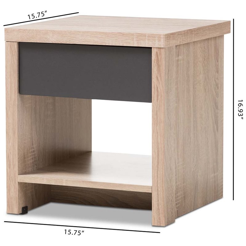 Hawthorne Collection 1 Drawer Wood Nightstand in Light Brown and Gray
