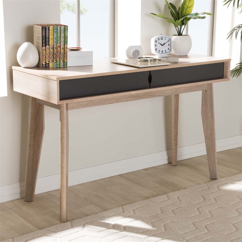 Hawthorne Collection 2 Drawer Wood Study Desk in Light Brown and Gray