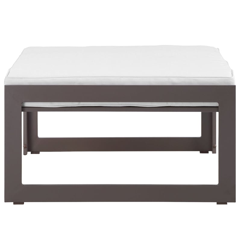 Hawthorne Collection Outdoor Patio Ottoman in Brown and White