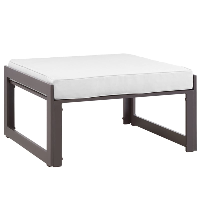 Hawthorne Collection Outdoor Patio Ottoman in Brown and White