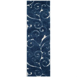 Hawthorne Collection 4' X 6' Power Loomed Rug in Dark Blue and Cream