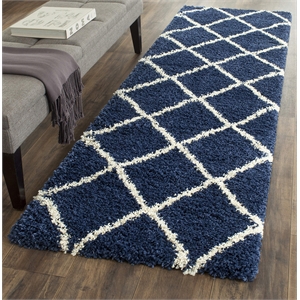Hawthorne Collection 2'3&quot X 8' Power Loomed Rug in Navy and Ivory