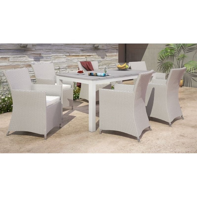 Hawthorne Collection 7 Piece Outdoor Dining Set in Gray and White