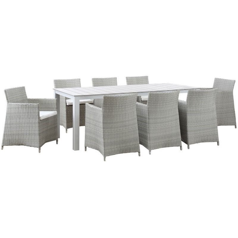 Hawthorne Collection 9 Piece Outdoor Dining Set in Gray and White