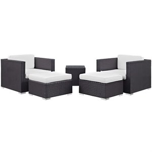Hawthorne Collection 5 Piece Outdoor Sofa Set in Espresso and White